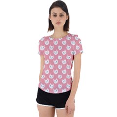 Cute Cat Faces White And Pink Back Cut Out Sport Tee by SpinnyChairDesigns