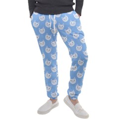 Cute Cat Faces White And Blue  Men s Jogger Sweatpants by SpinnyChairDesigns