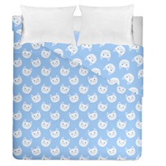 Cute Cat Faces White And Blue  Duvet Cover Double Side (queen Size) by SpinnyChairDesigns