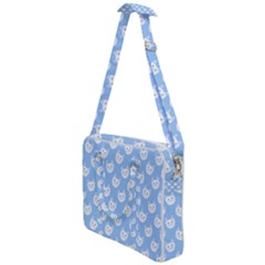 Cute Cat Faces White And Blue  Cross Body Office Bag by SpinnyChairDesigns