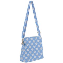 Cute Cat Faces White And Blue  Zipper Messenger Bag by SpinnyChairDesigns