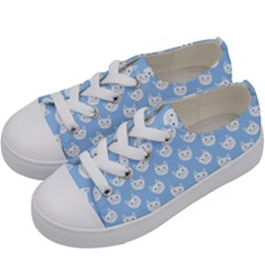 Cute Cat Faces White And Blue  Kids  Low Top Canvas Sneakers by SpinnyChairDesigns