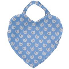 Cute Cat Faces White And Blue  Giant Heart Shaped Tote by SpinnyChairDesigns