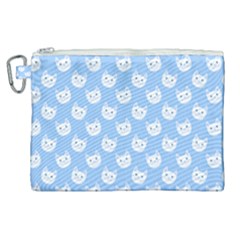 Cute Cat Faces White And Blue  Canvas Cosmetic Bag (xl) by SpinnyChairDesigns