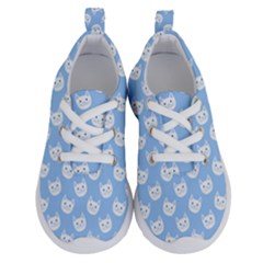 Cute Cat Faces White And Blue  Running Shoes by SpinnyChairDesigns