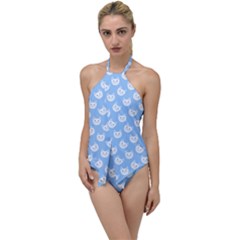 Cute Cat Faces White And Blue  Go With The Flow One Piece Swimsuit by SpinnyChairDesigns