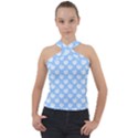 Cute Cat Faces White and Blue  Cross Neck Velour Top View1