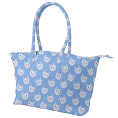 Cute Cat Faces White And Blue  Canvas Shoulder Bag by SpinnyChairDesigns