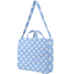 Cute Cat Faces White And Blue  Square Shoulder Tote Bag by SpinnyChairDesigns