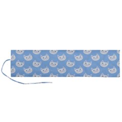 Cute Cat Faces White And Blue  Roll Up Canvas Pencil Holder (l) by SpinnyChairDesigns