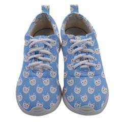 Cute Cat Faces White And Blue  Athletic Shoes by SpinnyChairDesigns