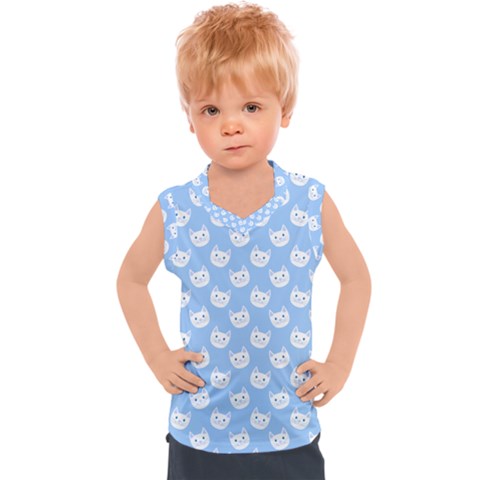 Cute Cat Faces White And Blue  Kids  Sport Tank Top by SpinnyChairDesigns