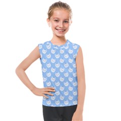 Cute Cat Faces White And Blue  Kids  Mesh Tank Top