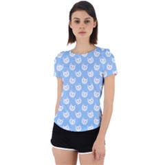 Cute Cat Faces White And Blue  Back Cut Out Sport Tee by SpinnyChairDesigns