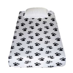 Cat Dog Animal Paw Prints Pattern Black And White Fitted Sheet (single Size) by SpinnyChairDesigns