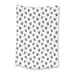 Cat Dog Animal Paw Prints Pattern Black And White Small Tapestry by SpinnyChairDesigns