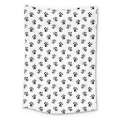 Cat Dog Animal Paw Prints Pattern Black And White Large Tapestry by SpinnyChairDesigns