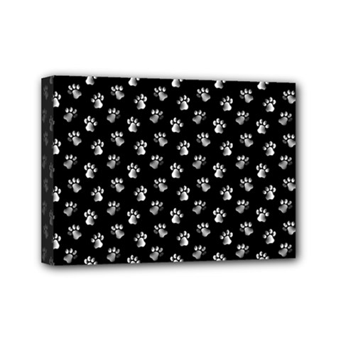 Cat Dog Animal Paw Prints Black And White Mini Canvas 7  X 5  (stretched) by SpinnyChairDesigns