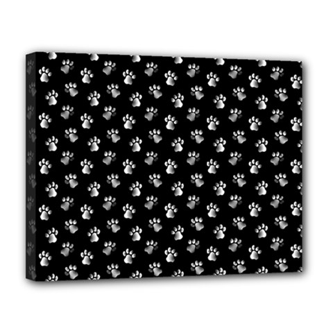 Cat Dog Animal Paw Prints Black And White Canvas 14  X 11  (stretched) by SpinnyChairDesigns