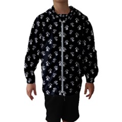 Cat Dog Animal Paw Prints Black And White Kids  Hooded Windbreaker by SpinnyChairDesigns