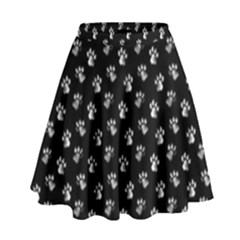 Cat Dog Animal Paw Prints Black And White High Waist Skirt by SpinnyChairDesigns