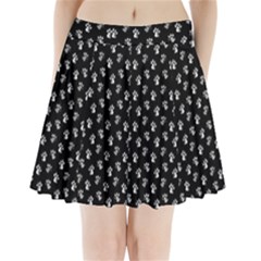 Cat Dog Animal Paw Prints Black And White Pleated Mini Skirt by SpinnyChairDesigns