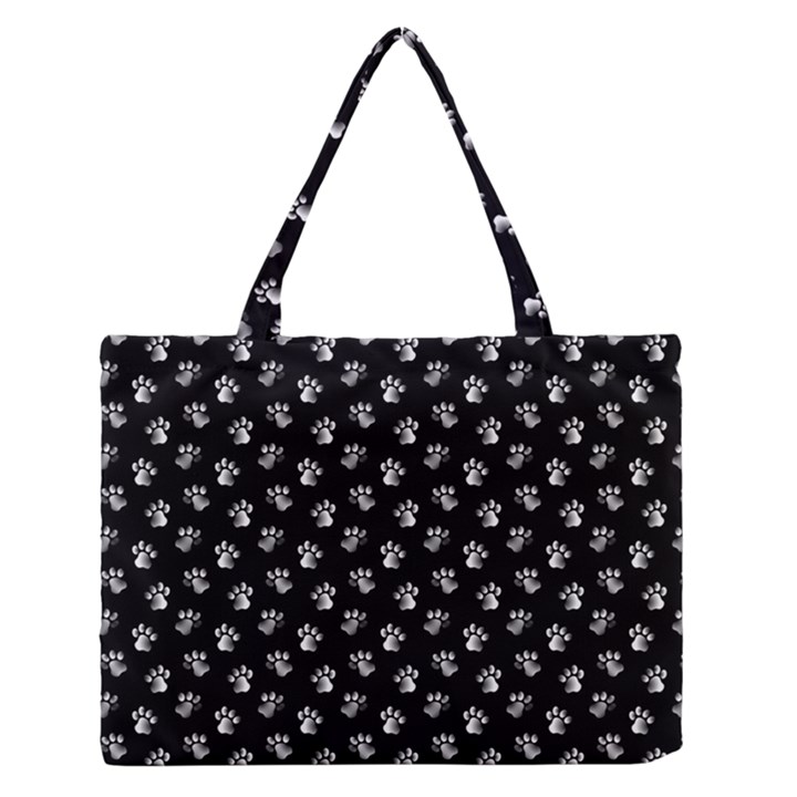 Cat Dog Animal Paw Prints Black and White Zipper Medium Tote Bag