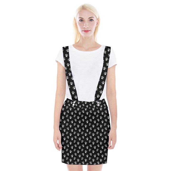 Cat Dog Animal Paw Prints Black and White Braces Suspender Skirt