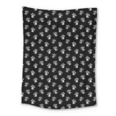 Cat Dog Animal Paw Prints Black And White Medium Tapestry by SpinnyChairDesigns