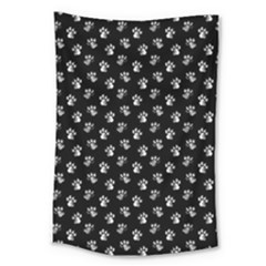 Cat Dog Animal Paw Prints Black And White Large Tapestry by SpinnyChairDesigns