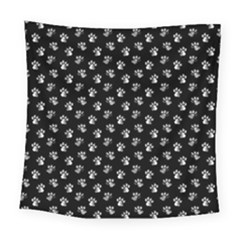 Cat Dog Animal Paw Prints Black And White Square Tapestry (large) by SpinnyChairDesigns