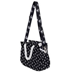 Cat Dog Animal Paw Prints Black And White Rope Handles Shoulder Strap Bag by SpinnyChairDesigns