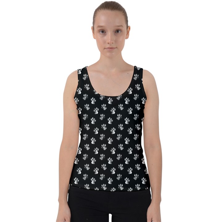 Cat Dog Animal Paw Prints Black and White Velvet Tank Top