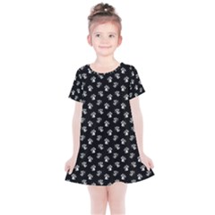 Cat Dog Animal Paw Prints Black And White Kids  Simple Cotton Dress by SpinnyChairDesigns