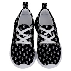 Cat Dog Animal Paw Prints Black And White Running Shoes by SpinnyChairDesigns