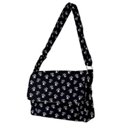 Cat Dog Animal Paw Prints Black And White Full Print Messenger Bag (s) by SpinnyChairDesigns