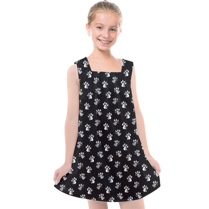 Cat Dog Animal Paw Prints Black and White Kids  Cross Back Dress