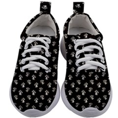 Cat Dog Animal Paw Prints Black And White Kids Athletic Shoes by SpinnyChairDesigns