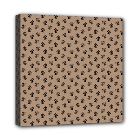 Cat Dog Animal Paw Prints Pattern Brown Black Mini Canvas 8  X 8  (stretched) by SpinnyChairDesigns