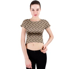 Cat Dog Animal Paw Prints Pattern Brown Black Crew Neck Crop Top by SpinnyChairDesigns