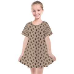 Cat Dog Animal Paw Prints Pattern Brown Black Kids  Smock Dress by SpinnyChairDesigns