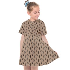 Cat Dog Animal Paw Prints Pattern Brown Black Kids  Sailor Dress