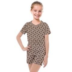 Cat Dog Animal Paw Prints Pattern Brown Black Kids  Mesh Tee And Shorts Set