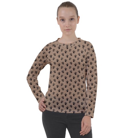 Cat Dog Animal Paw Prints Pattern Brown Black Women s Long Sleeve Raglan Tee by SpinnyChairDesigns