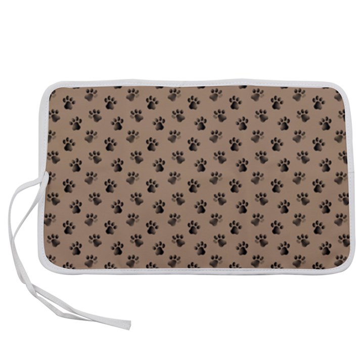 Cat Dog Animal Paw Prints Pattern Brown Black Pen Storage Case (M)