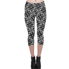 Black And White Decorative Design Pattern Capri Leggings  by SpinnyChairDesigns