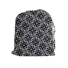 Black And White Decorative Design Pattern Drawstring Pouch (xl) by SpinnyChairDesigns