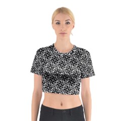 Black And White Decorative Design Pattern Cotton Crop Top by SpinnyChairDesigns