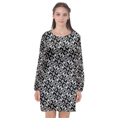 Black And White Decorative Design Pattern Long Sleeve Chiffon Shift Dress  by SpinnyChairDesigns