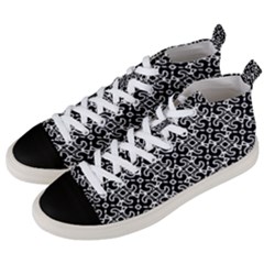 Black And White Decorative Design Pattern Men s Mid-top Canvas Sneakers by SpinnyChairDesigns